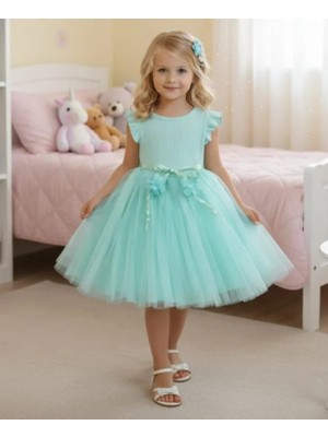 Retro Women Kız Çocuk Fırfır Kol Tütülü Özel Gün Prenses Elbise