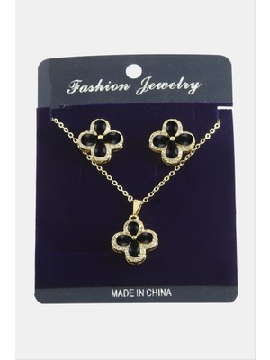 Zero Land Gld-Spt- Çiçek Zirkon Taşlı Set Kolye-Kırmızı