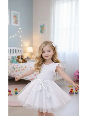 Retro Women Kız Çocuk Fırfır Kol Tütülü Özel Gün Prenses Elbise