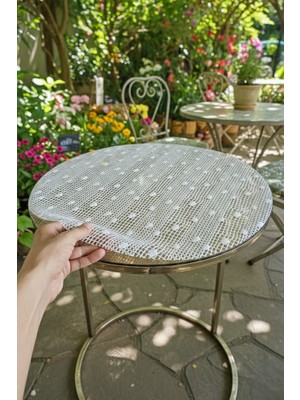 Rona Home Yuvarlak Pvc Dantelli Sehpa Örtüsü Çeyizlik  Kaliteli Lüx Dekoratif  Masa Örtüsü Sofra Bezi