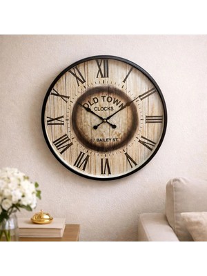 Mars Concept 45 cm Ahşap Görünümlü Duvar Saati – Roma Rakamlı Vintage Duvar Saati