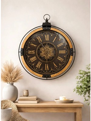 Mars Concept Büyük Duvar Saati 70 cm Metal | Hareketli Çark Mekanizmalı Dekoratif Saat