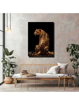 Artprinta Altın Işıltılı Leopar Kanvas Tablo – Siyah Zemin Modern Lüks Duvar Dekoru