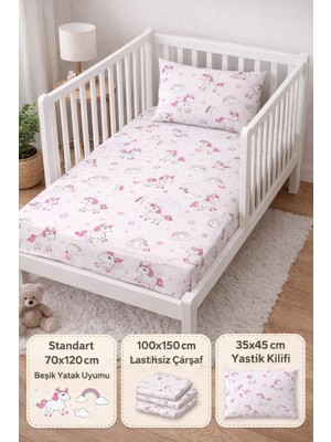 Childmechild %100 Pamuk Poplin Kumaş Çarşaf ve Yastık Kılıfı Lastiksiz Çarşaf 100X150CM 35X45CM Yastık Kılıfı