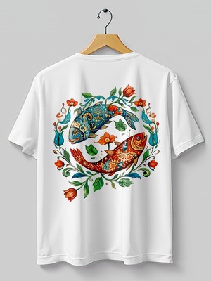 Base Art Tasarım Tişört Balık Burcu Oversize Unisex