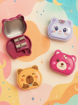 ÖZ OFİS Kawaii Sevimli Çift Bıçaklı Metal Kalemtıraş - Hazneli - Dayanıklı Metal Kalemtıraş - Tekli