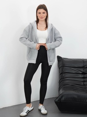 Zengezur Mall Gld-Spt- 3 Iplik Şardonlu Fermuarlı Kapşonlu Hırka Gri (Beden: M)