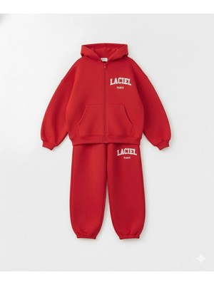 La'ciel Paris Unisex Pamuklu Çocuk Kırmızı Fermuarlı Eşofman Takımı