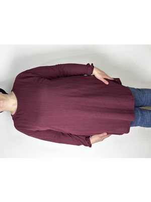 Yaşar Triko Kadın Bordo Uzun Kollu Bilek Lastikli Bisiklet Yaka Akrilik Uzun Tunik