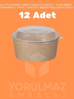 Yorulmaz Ambalaj 550 cc Kapaklı Kraft Salata Kasesi – Sızdırmaz, Dayanıklı, Paket Servise Uygun Kullan At Kase (12 Adet)