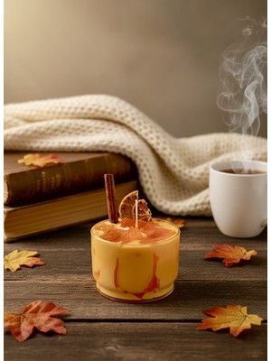 Piccomino Tarçın Çubuklu ve Kuru Portakallı Içecek Tasarım Mum - Cam Kasede Estetik Soya Mumu