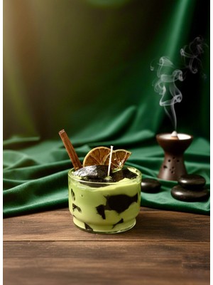 Piccomino Matcha ve Lime Tasarımlı Shot Mum - Tarçın ve Kuru Meyve Detaylı Estetik Soya Mumu