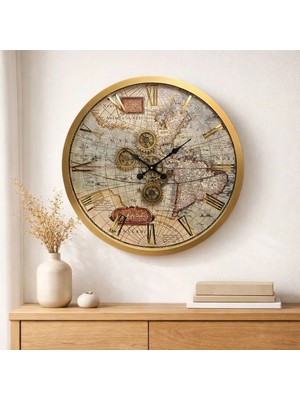 Mars Concept Büyük Duvar Saati 80 cm Metal | Hareketli Çark Mekanizmalı Dekoratif Saat