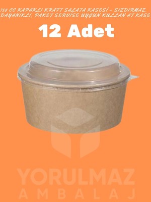 Yorulmaz Ambalaj 750 cc Kapaklı Kraft Salata Kasesi – Sızdırmaz, Dayanıklı, Paket Servise Uygun Kullan At Kase (12 Adet)