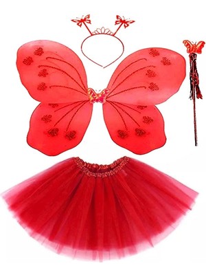 Livenda Kırmızı Kelebek Kostümü - Kostüm Aksesuar Seti 4 Parça