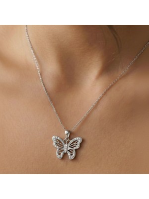 Baleno Concept 925 Ayar Gümüş Zirkon Taşlı Işıltılı Kelebek Kolye