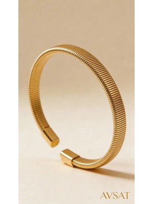 Melike Steel Kararmaz Çelik Tırtık Model Gold Renk Kelepçe Bileklik