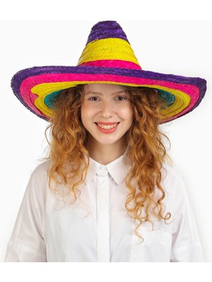 Livenda Sombrero Meksika Şapkası Renkli Örme Hasır Çocuk Boy