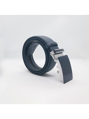 Paşala Leather Erkek Klasik Otomatik Raylı Sistem Suni Deri Kemer Lacivert 3,5 cm Dikişli Deliksiz Dayanıklı Tokalı