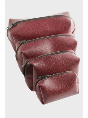 Zero Land Gld-Spt- 4 Adet El Tutmalı Makyaj Çantası - Bordo