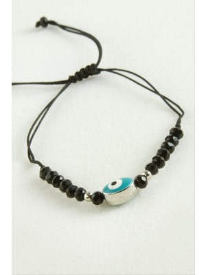 Zero Land Gld-Spt- Nazar Oval Kristal Bileklik - Siyah