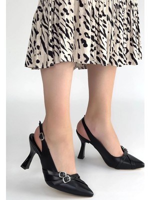 Alfanora Jedda Siyah Cilt Topuklu Ayakkabı