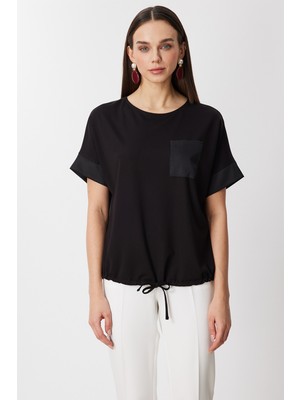 Eskişehir Mağazacılık 71365 Onteks Bluz Sıfır Yaka Kolları ve Cebi Saten Detaylı