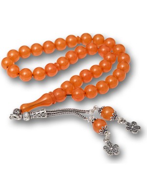 Supertrend Gümüş Püsküllü Turuncu Yuvarlak Sıkma Kehribar Tesbih