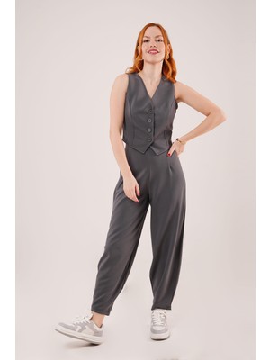 Emh Store Önü Düğmeli Gri Yelek