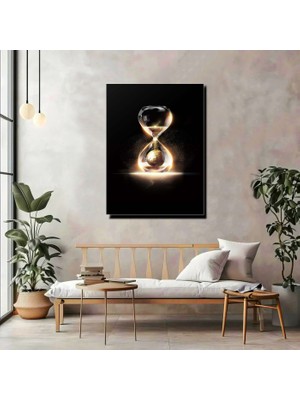 Artprinta Kum Saati Kanvas Tablo – Zaman Temalı Modern Siyah Duvar Dekoru