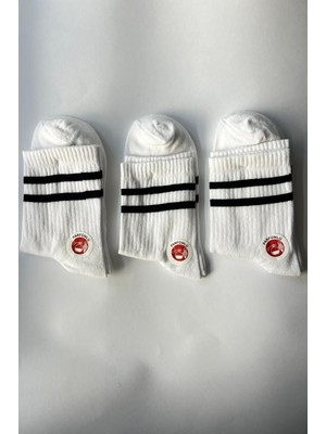 Admera Premium Admera 3’lü Unisex Beyaz, Çizgili Kolej Çorabı Pamuklu Tenis Retro Stil Sneaker Set