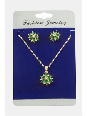 Zero Land Gld-Spt- Kartanesi Zirkon Taşlı Set Kolye - Yeşil