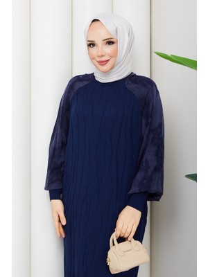 Pamuk Butik Kadın Örümcek Ağı Desenli Kolu Ipek Kupra Merserize Triko Elbise -PMK530