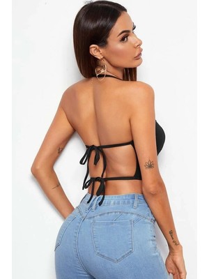 Kadın Siyah Belden Bağlamalı Şık Büstiyer