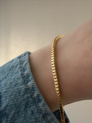 QA Quella Accessories Çelik Kare Köşeli Altın Kaplama Gold Zincir Bileklik 18+5 cm