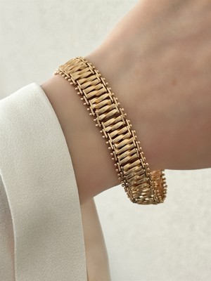 QA Quella Accessories Xuping Ikonik Örgü 14K Soft Rose-Gold Kalın Bileklik 21 cm