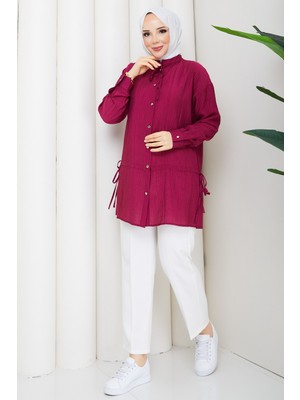 Pamuk Butik Kadın Bağlama Detaylı Beli Tünel Geçişli Gömlek -PMK531