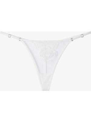 Penti Kırık Beyaz İşlemeli Çiçekli String Külot