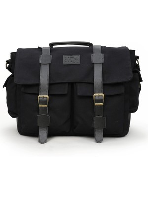 Dark Cotton 7238 Siyah Suya Dayanıklı Kanvas Postacı Çantası - 15.6  Inç Laptop Bölmeli Vintage Omuz Çantası
