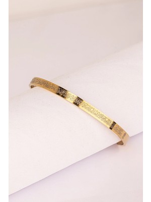 Altın Renk Unisex Ayetel Kürsi Nalı Şerif Yazılı Çelik Bileklik Ayarlanabilir Paslanmaz Kararmaz