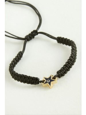 Zero Land Gld-Spt- Yıldız Makrome Ip Bileklik - Siyah