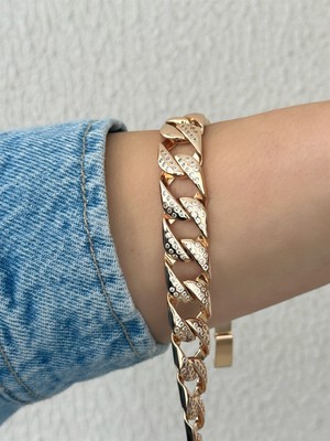 QA Quella Accessories Xuping Kalın Gurme Zirkon 14K  Soft Rose-Gold Bileklik 21 cm