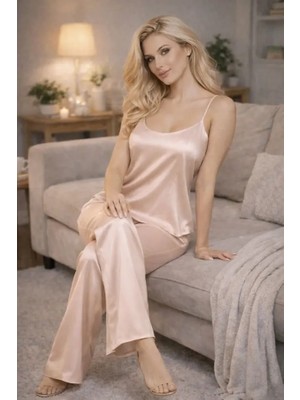 Jermo Kadın Saten Dokuma Detaylı 2 Li Pijama Takımı