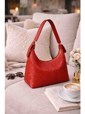 Densila Kadın Kırmızı Desenli Omuz Çantası