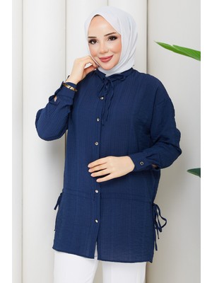 Pamuk Butik Kadın Bağlama Detaylı Beli Tünel Geçişli Gömlek -PMK531