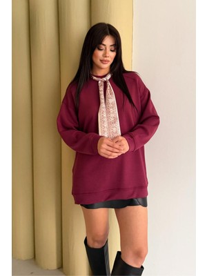 Balenbi Premium Modal Fular Detaylı Bisiklet Yaka Oversize Tunik 1177