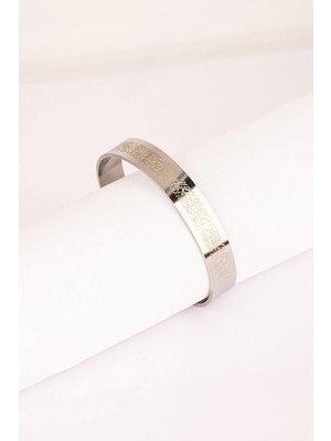 Gümüş Renk Ayetel Kürsi Nalı Şerif Yazılı Çelik Bileklik Ayarlanabilir Paslanmaz Kararmaz Unisex