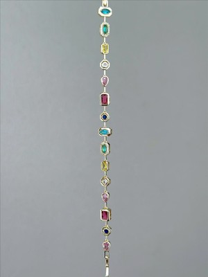 QA Quella Accessories Rodyum Mg  7  Renkli Zirkon 14K Gold Bileklik 17+2 cm