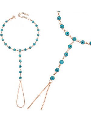 Supertrend Gümüş Rose Mavi Nazar Boncuklu Şahmeran