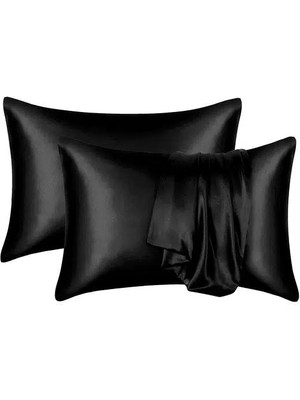 Urfakent 2’li Ipek Dokulu Saten Yastık Kılıfı 50X70 – Siyah – Mikrosaten, Saç ve Cilt Dostu